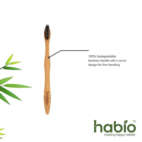 HABIO Bamboo Toothbrush – Soft Charcoal Bristles (Pack of 3)