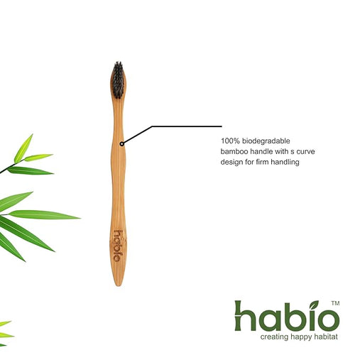 HABIO Bamboo Toothbrush – Soft Charcoal Bristles (Pack of 3)