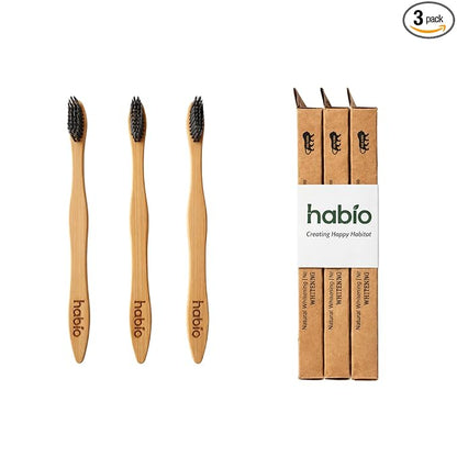HABIO Bamboo Toothbrush – Soft Charcoal Bristles (Pack of 3)