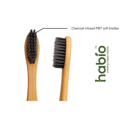 HABIO Bamboo Toothbrush – Soft Charcoal Bristles (Pack of 3)